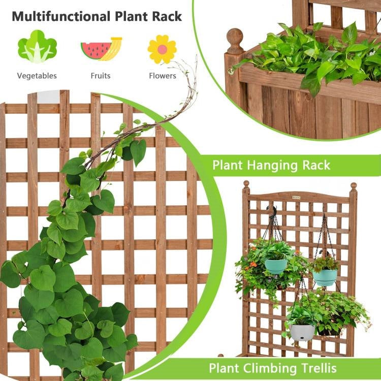 Mobile Wood Raised Garden Bed with Trellis