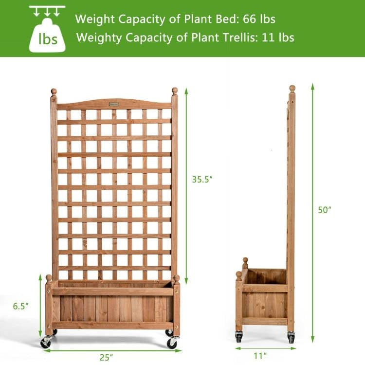 Mobile Wood Raised Garden Bed with Trellis