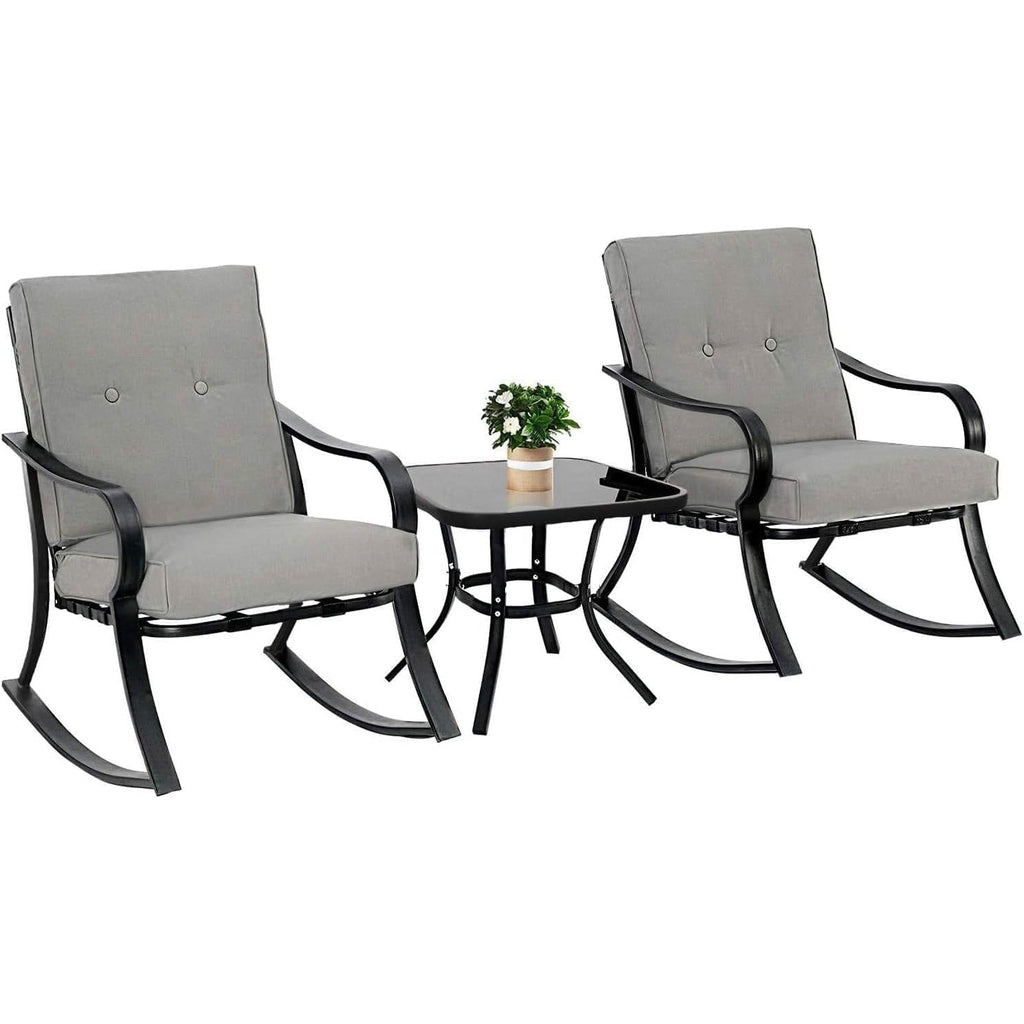 3-Piece Outdoor Rocking Chair Set with Cushions