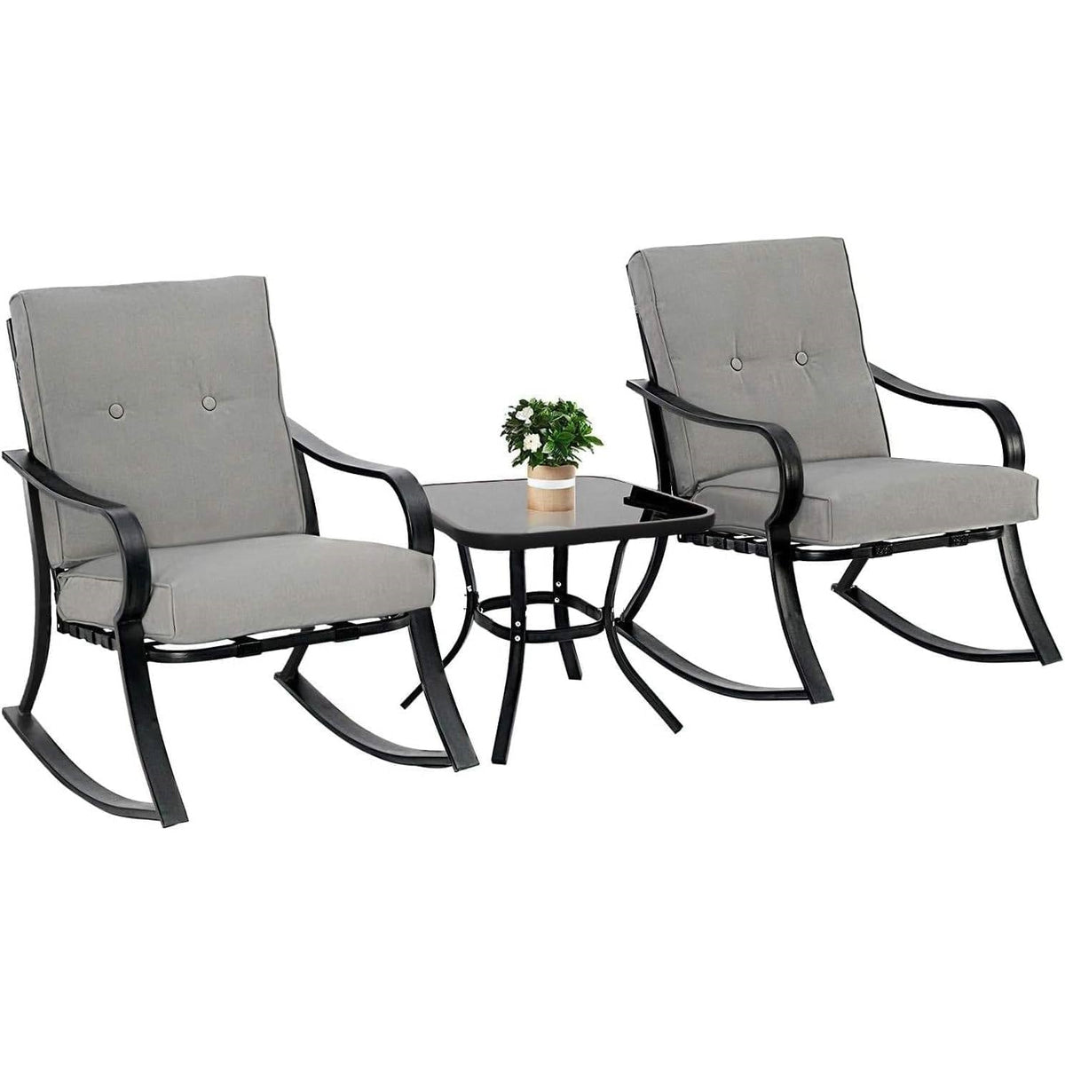 3-Piece Outdoor Rocking Chair Set with Cushions