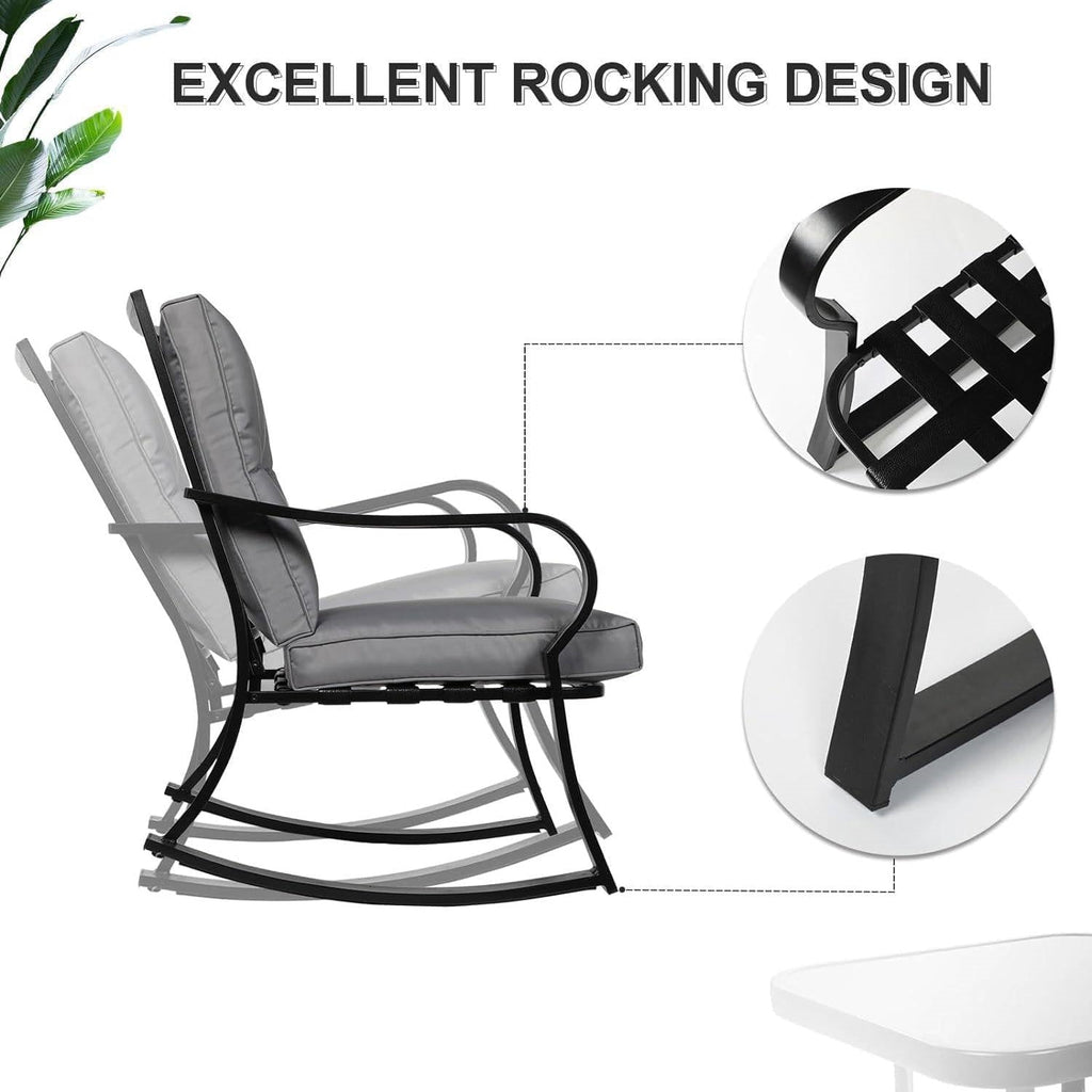 3-Piece Outdoor Rocking Chair Set with Cushions