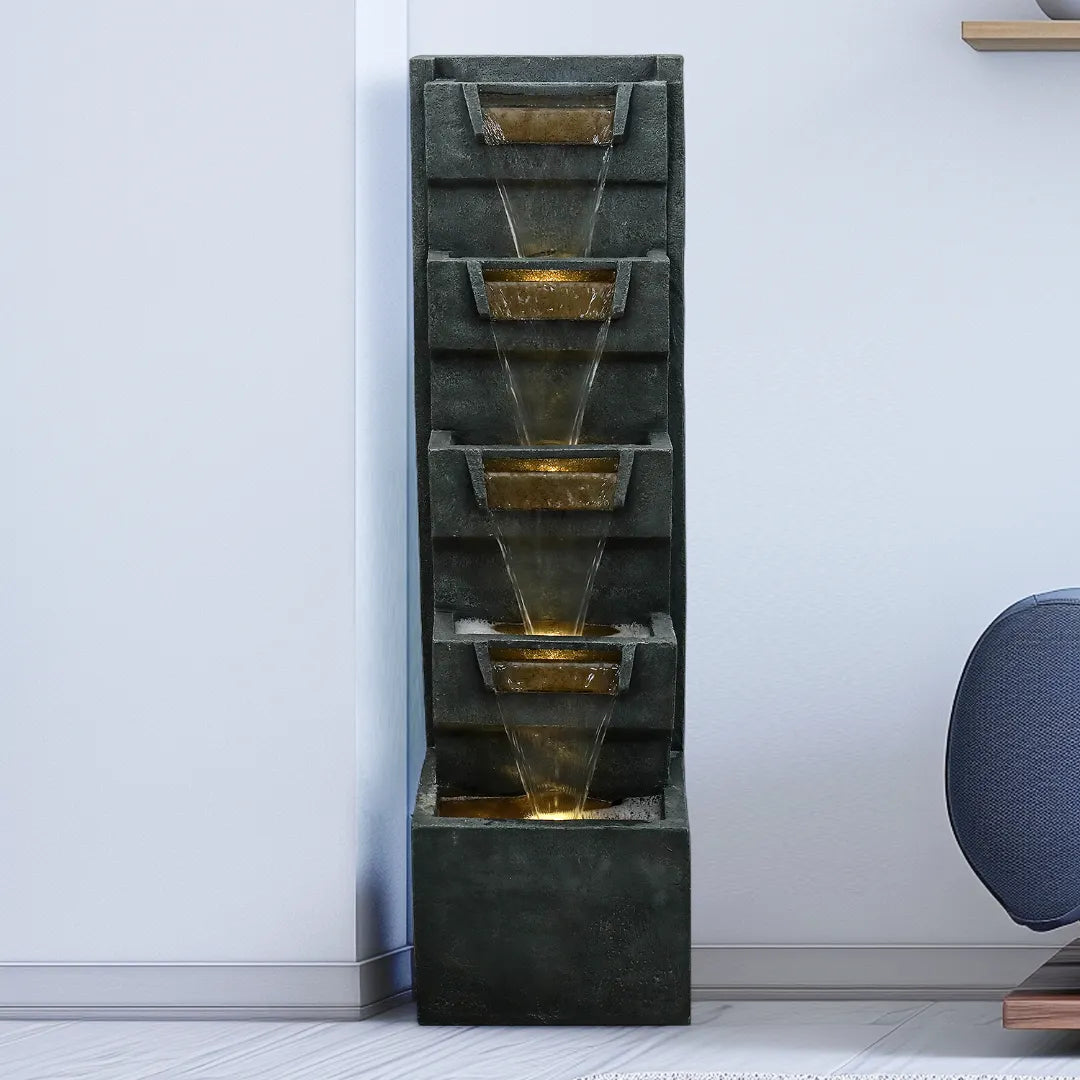 Geometric Cascading Outdoor Wall Fountain with LED Lights