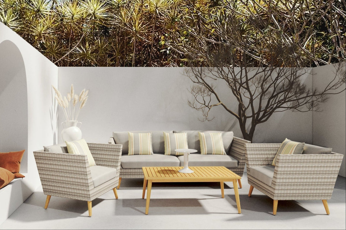 Eucalyptus & Wicker Outdoor Seating Set – 3- or 4-Piece