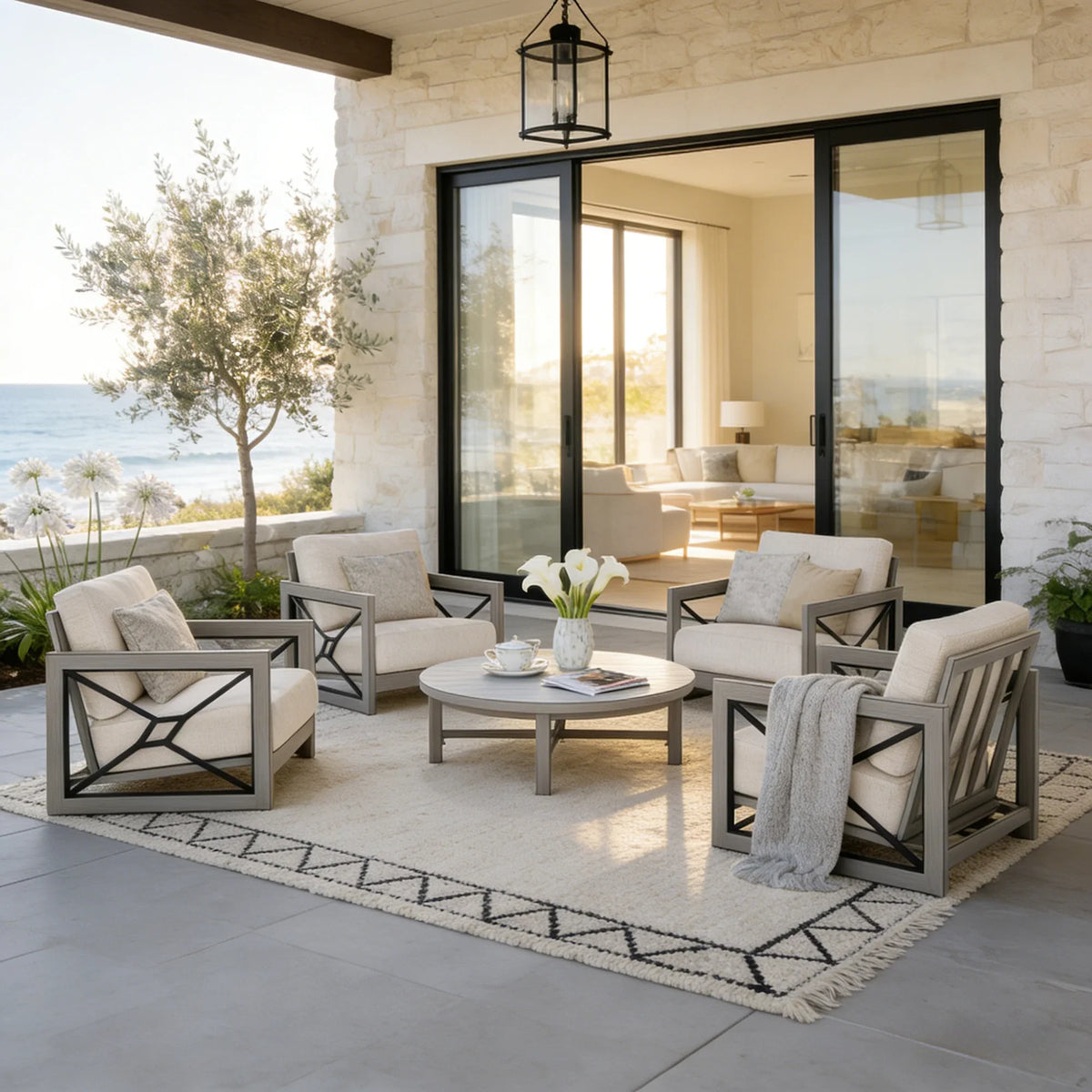 Marindo 4 Piece Lounge Chairs and Round Coffee Table