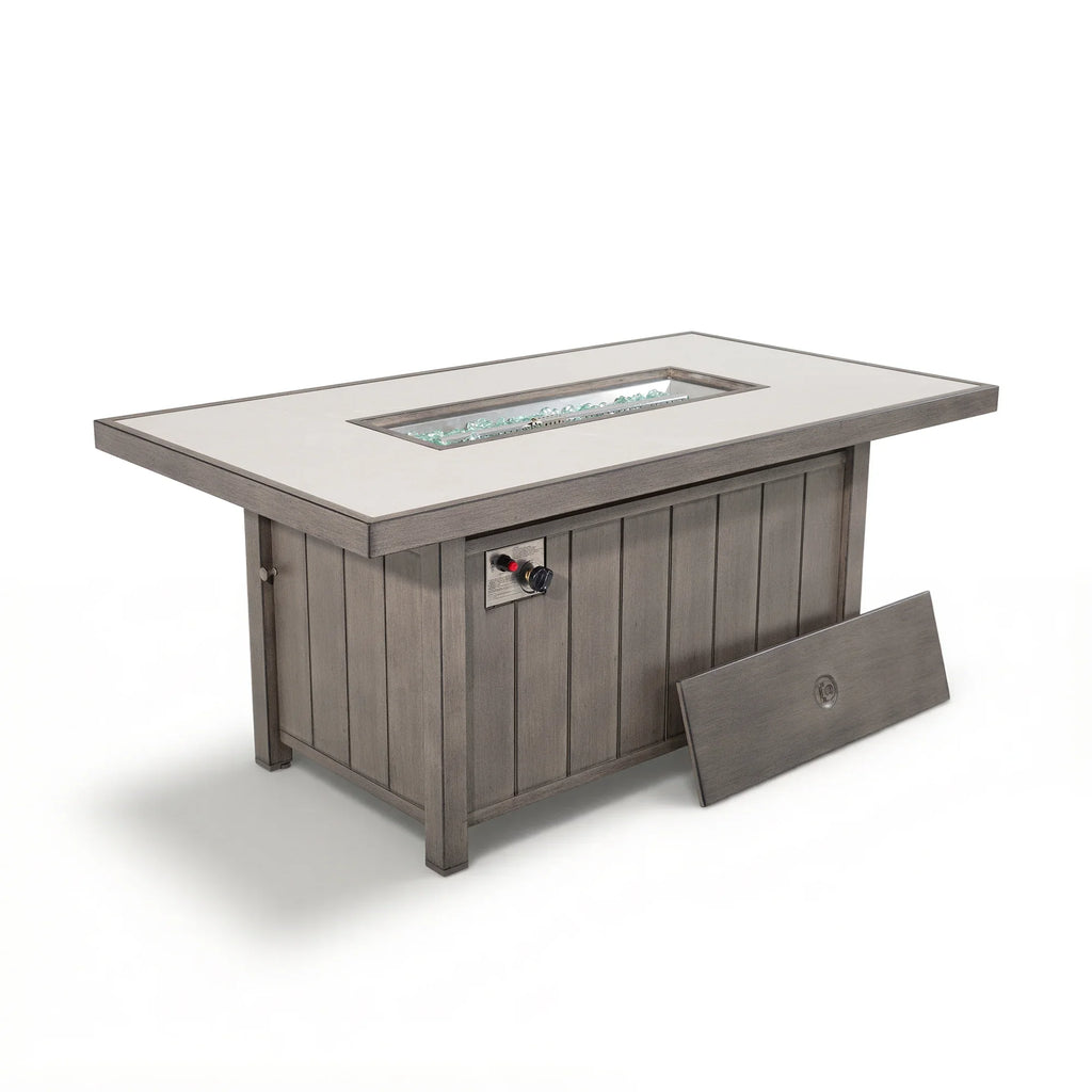 Marindo 8-Person Faux-Wood Aluminum Swivel Patio Outdoor Salon with Fire Pit Table