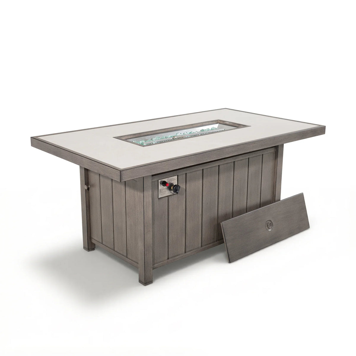 Marindo 8-Person Faux-Wood Aluminum Swivel Patio Outdoor Salon with Fire Pit Table