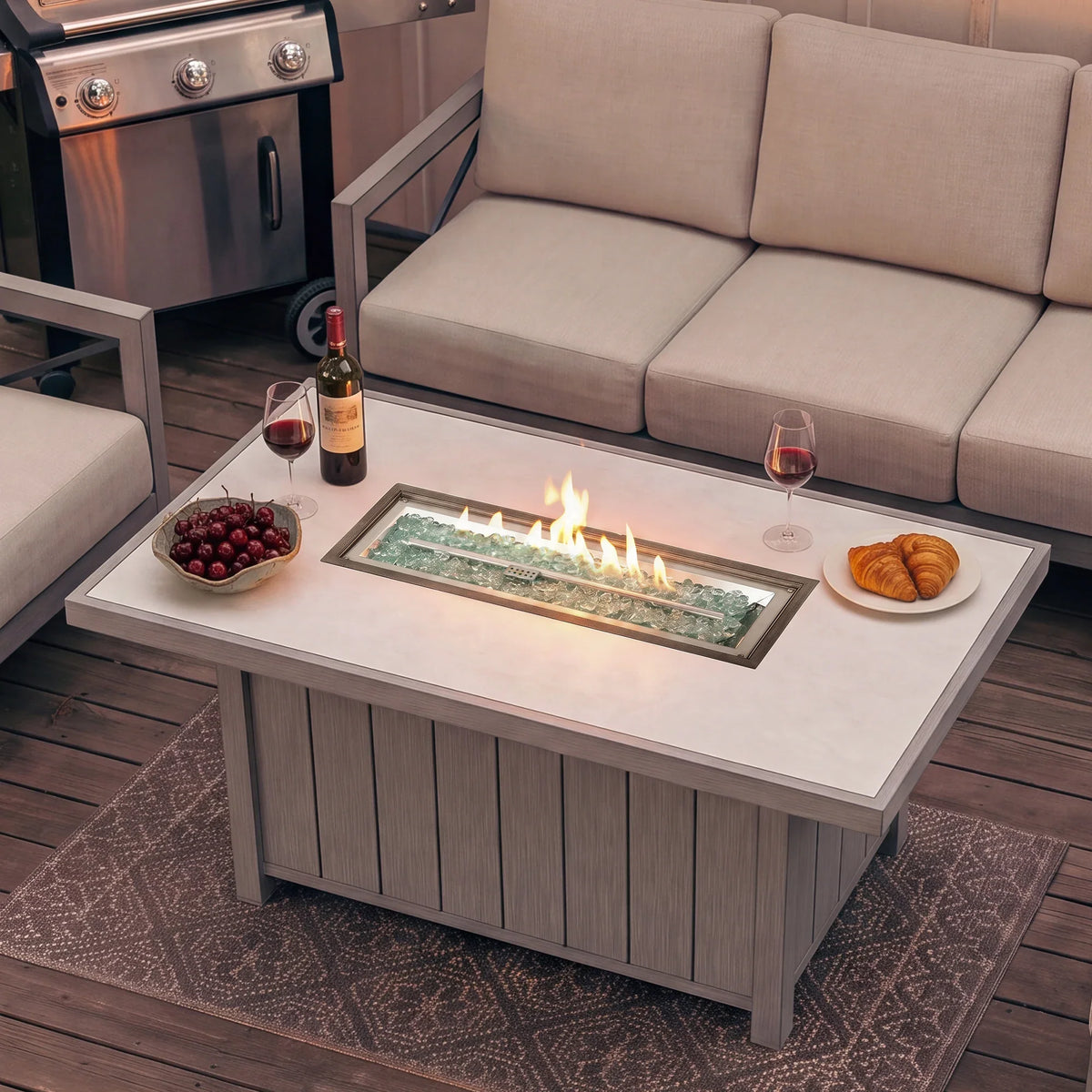 Luxury 4-Piece Aluminum Patio Set with Sunbrella® Cushions & Fire Pit