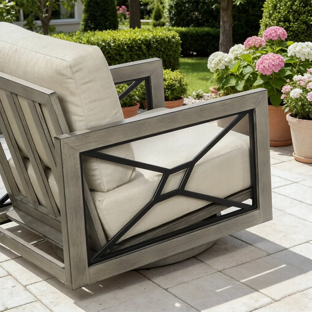 Marindo 5-Piece Faux-Wood Aluminum Swivel Patio Fire Chat Retreat