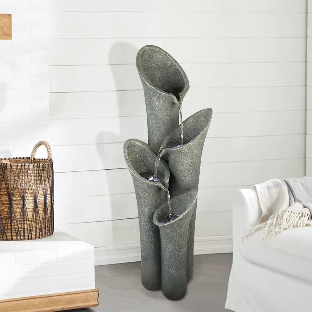 Concrete Trumpet Flower Outdoor Fountain – 33”