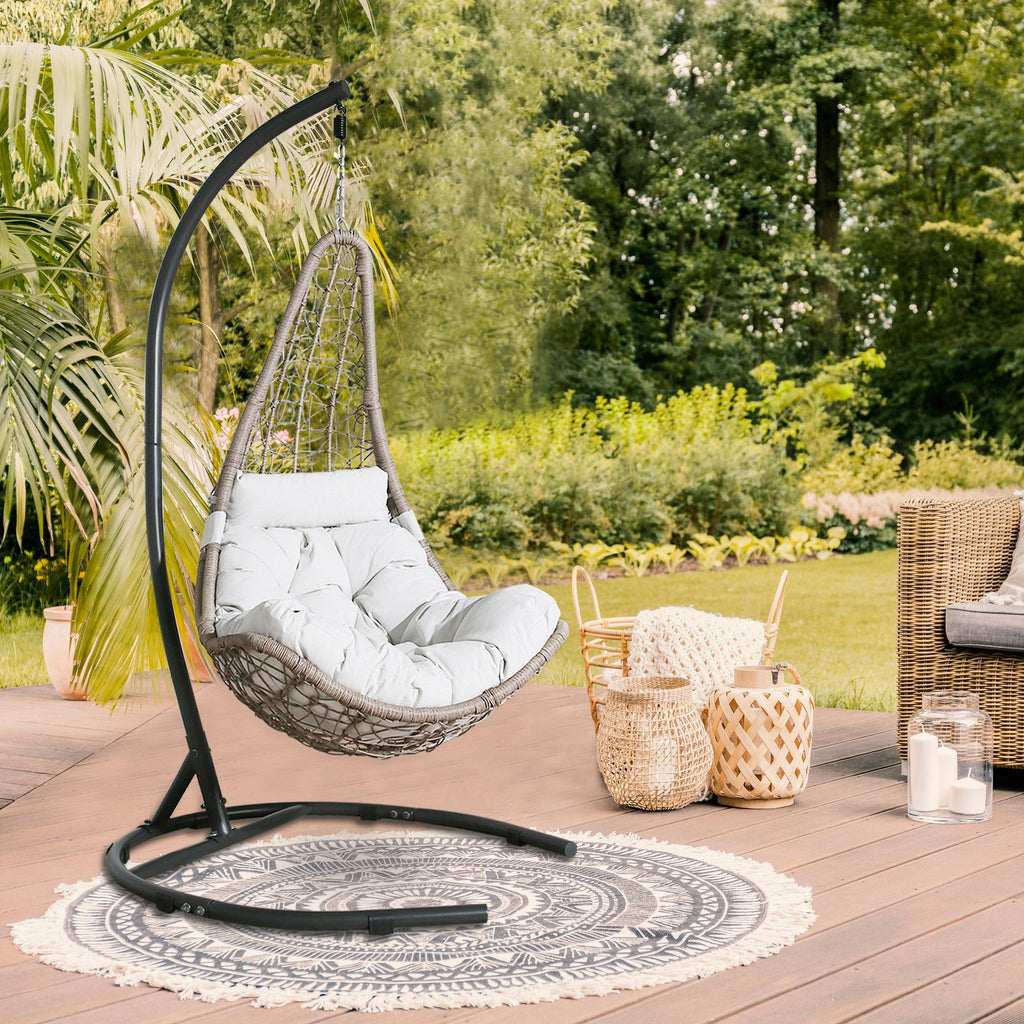 Peakhome Furnishings Outdoor/Indoor Wicker Hanging Basket Swing Chair with Stand