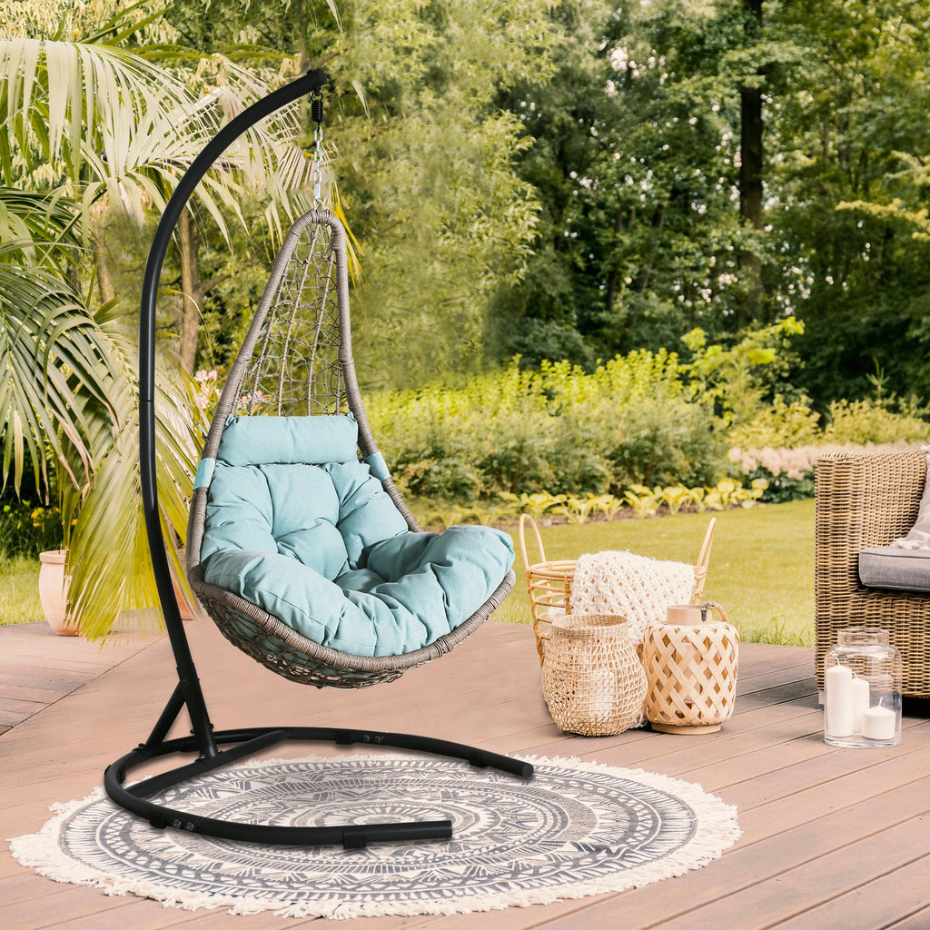 Peakhome Furnishings Outdoor/Indoor Wicker Hanging Basket Swing Chair with Stand