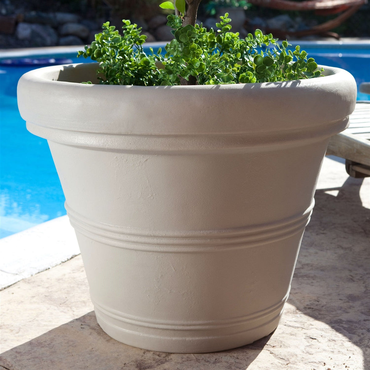 26” Round Outdoor Planter – Weathered Concrete Finish