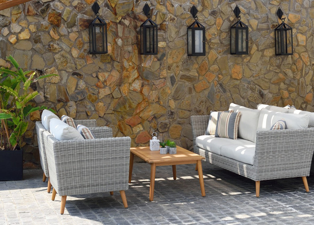 Eucalyptus & Wicker Outdoor Seating Set – 3- or 4-Piece
