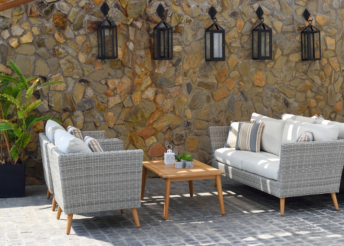 Eucalyptus & Wicker Outdoor Seating Set – 3- or 4-Piece