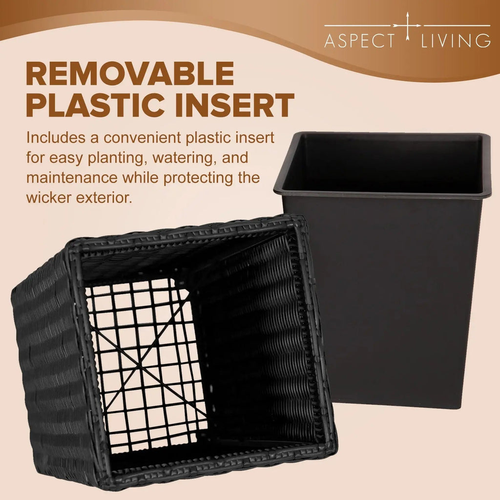 Square Wicker Planter 2-piece Set in Black
