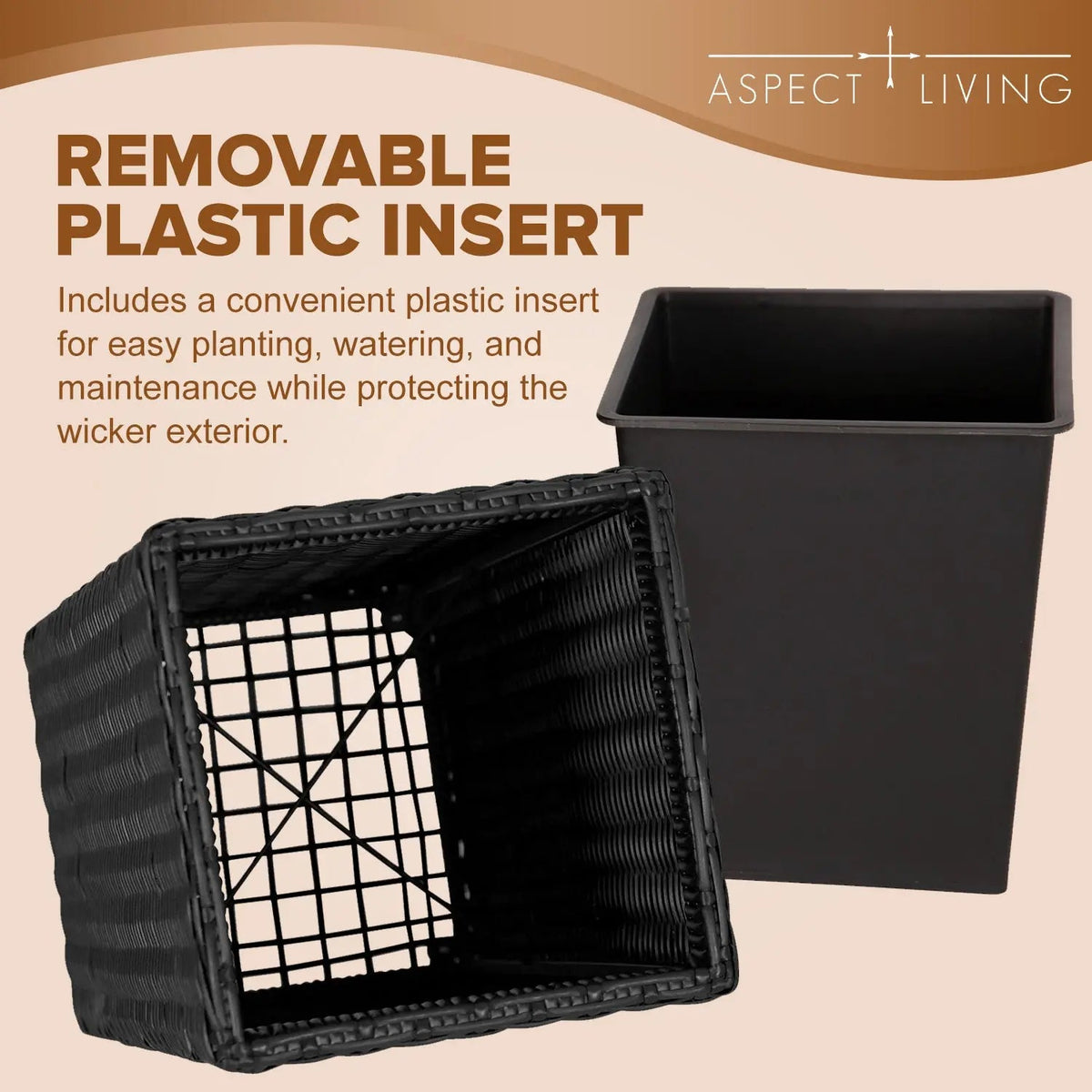 Square Wicker Planter 2-piece Set in Black