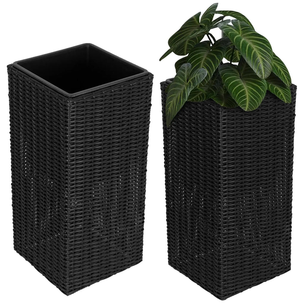 Square Wicker Planter 2-piece Set in Black