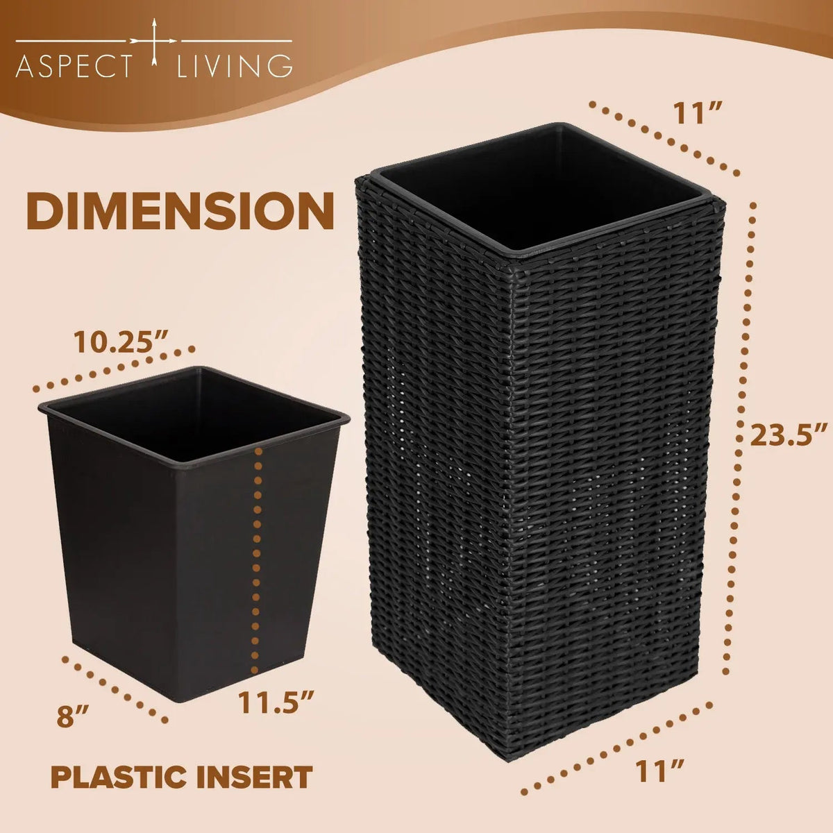 Square Wicker Planter 2-piece Set in Black