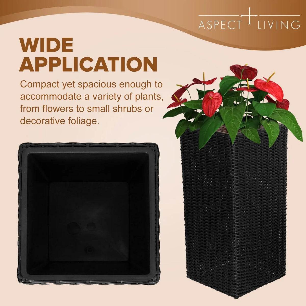 Square Wicker Planter 2-piece Set in Black
