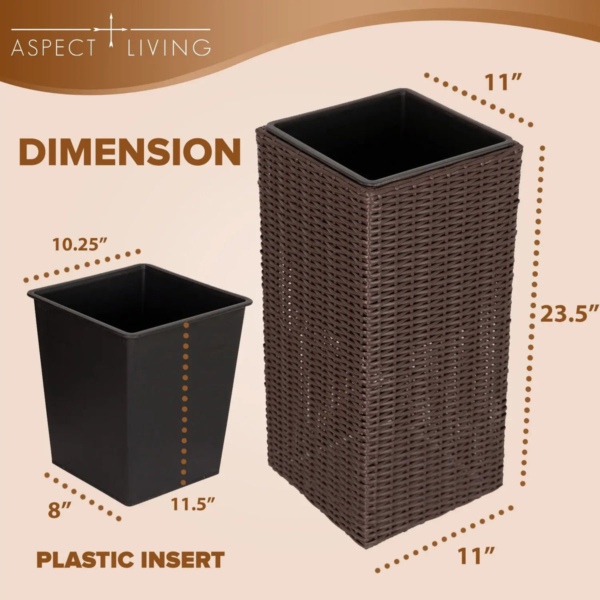 Square Wicker Planter 2-piece Set in Brown