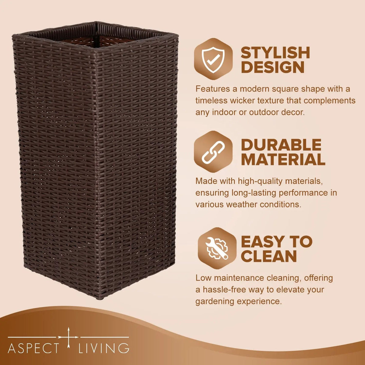 Square Wicker Planter 2-piece Set in Brown