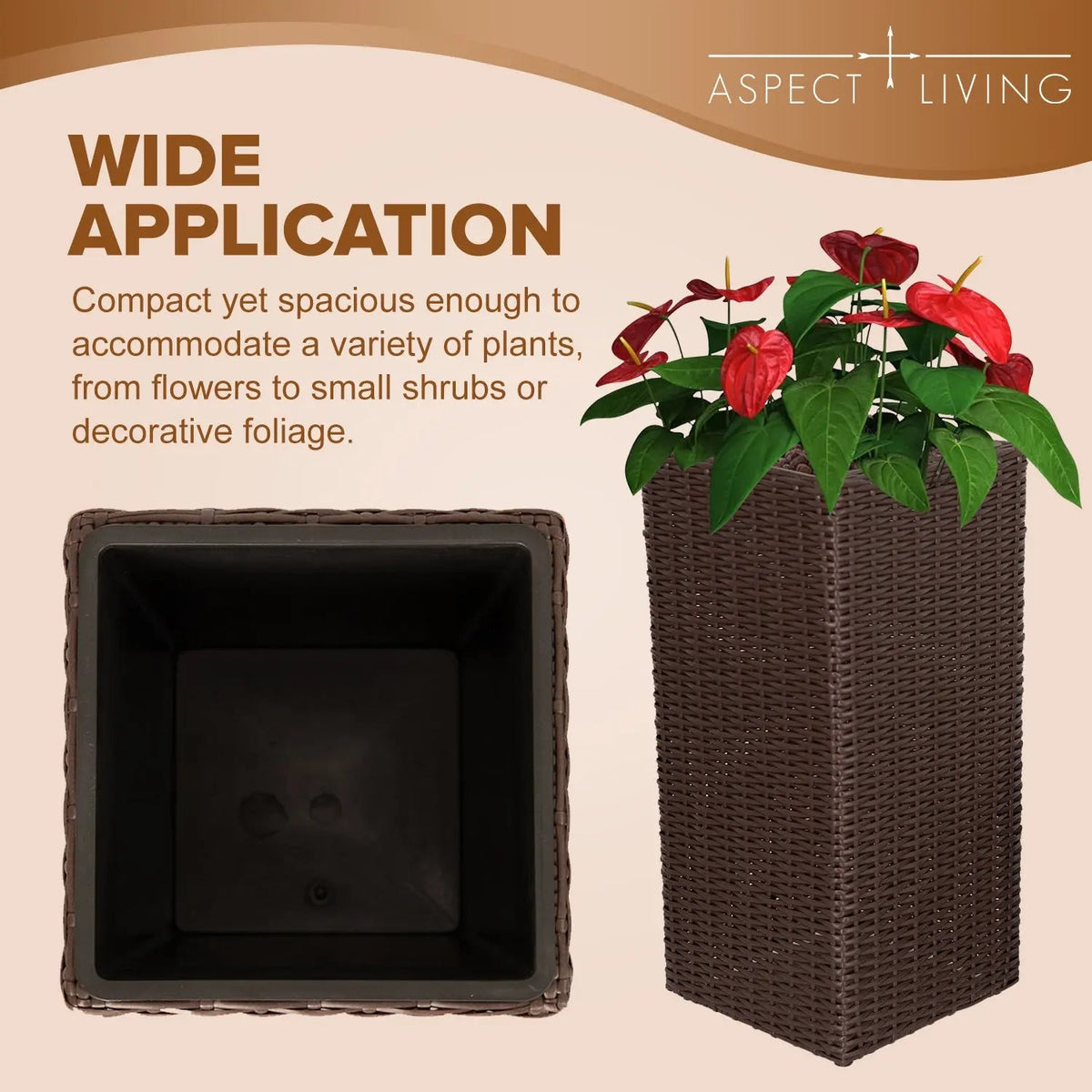 Square Wicker Planter 2-piece Set in Brown