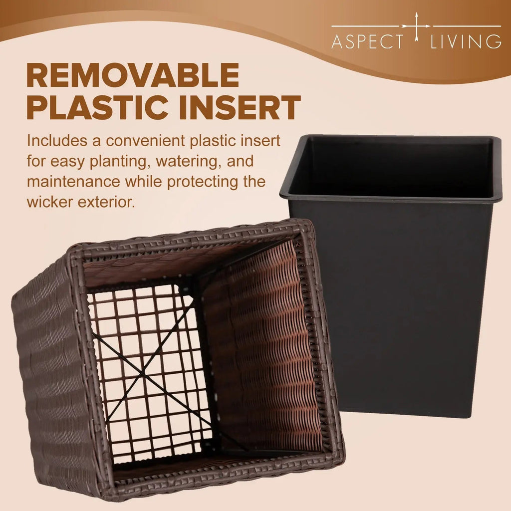 Square Wicker Planter 2-piece Set in Brown