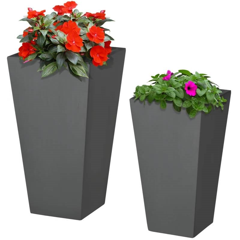 Modern Tall Outdoor Planters — Set of 2 — Gray