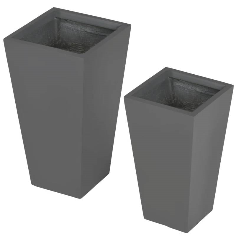 Modern Tall Outdoor Planters — Set of 2 — Gray