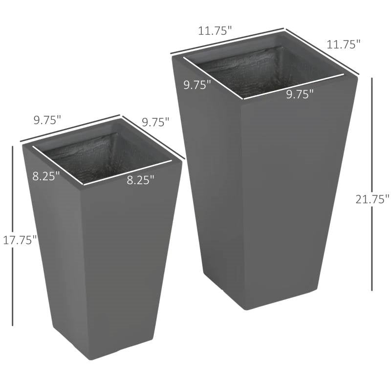 Modern Tall Outdoor Planters — Set of 2 — Gray