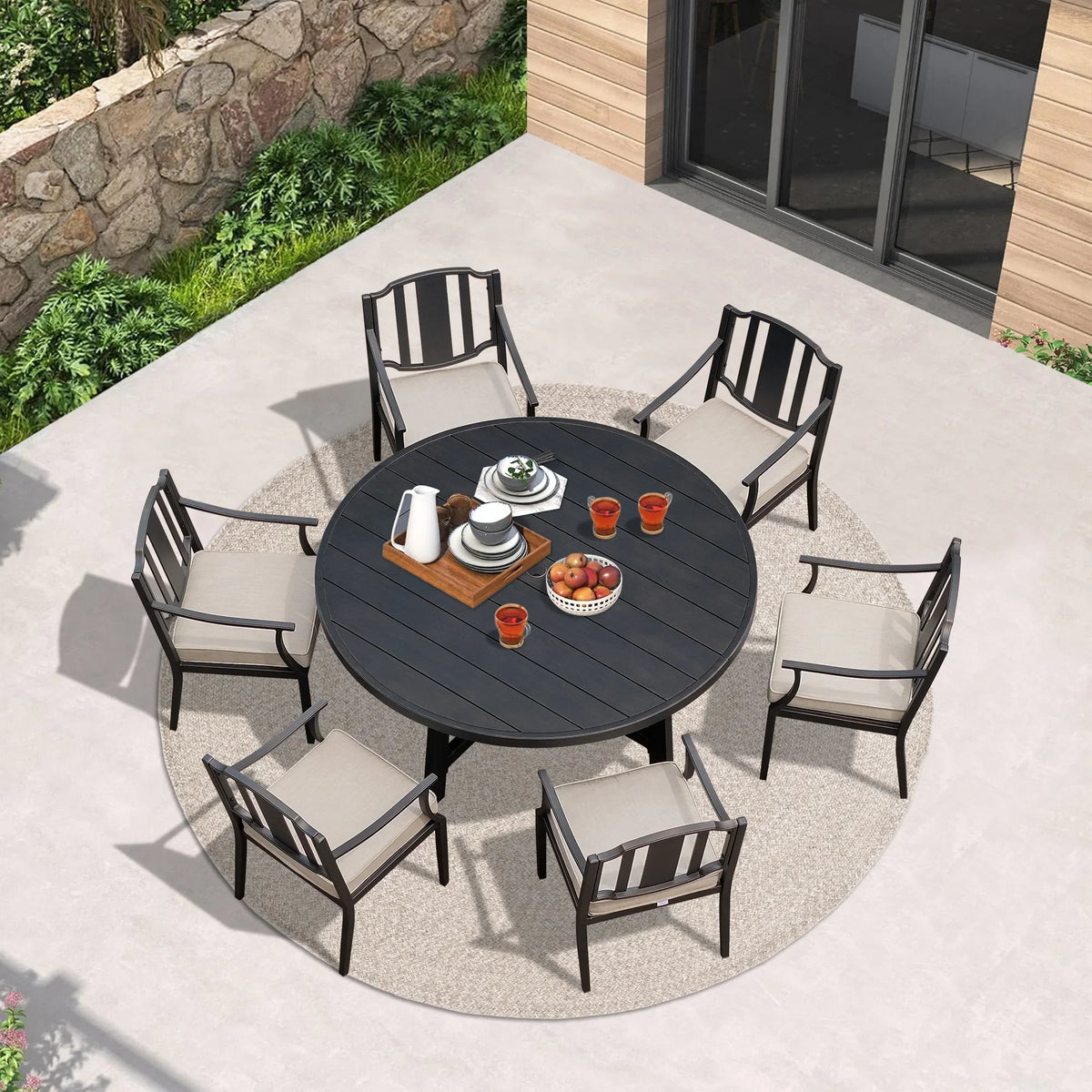 Tamarin 7-Piece Round Outdoor Dining Set With Armchair