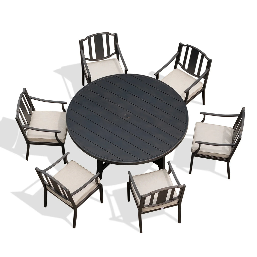Tamarin 7-Piece Round Outdoor Dining Set With Armchair