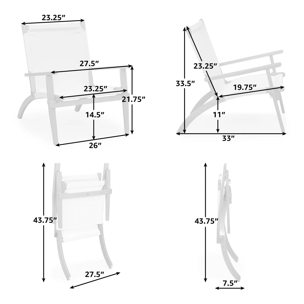 Walker Folding Eucalyptus Wood Outdoor Lounge Chair