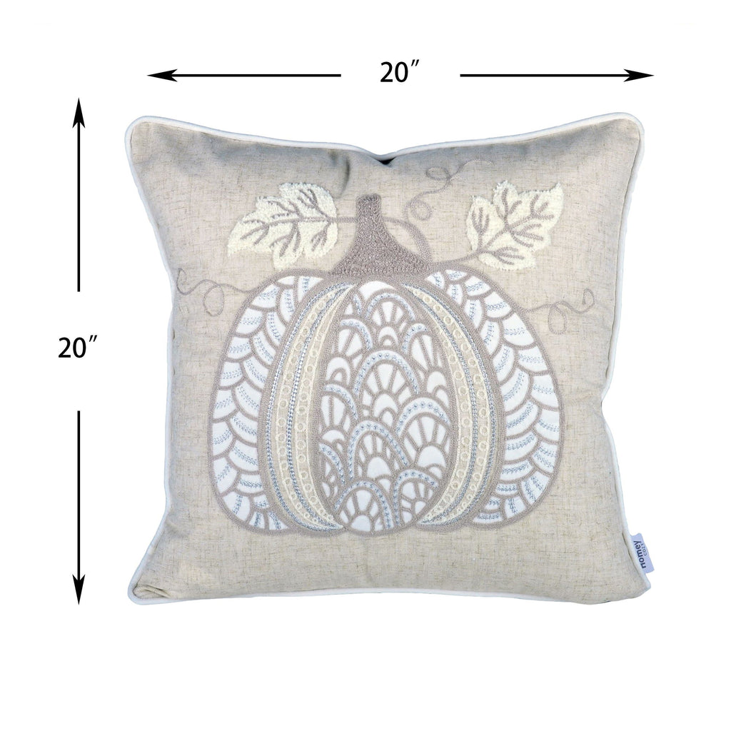 Lace Embroidered Pumpkin Throw Pillow – Natural, 20"