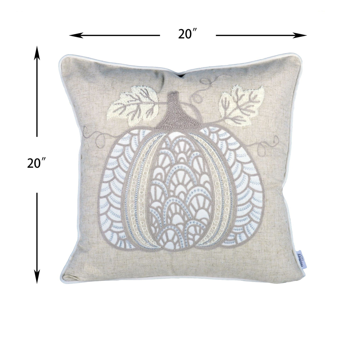 Lace Embroidered Pumpkin Throw Pillow – Natural, 20"