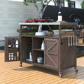 Outdoor Kitchen Island, Rolling Bar Cart & Storage Cabinet-Brown