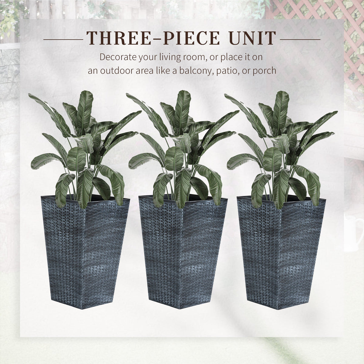 Tall Black Outdoor Planters with Drainage — Set of 3
