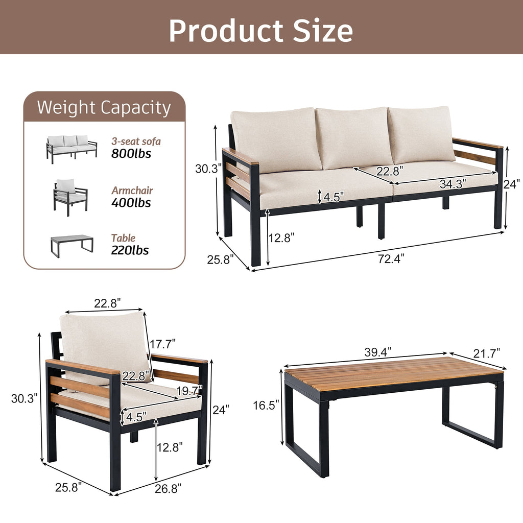 4-Piece Acacia Wood Sofa Set for Five