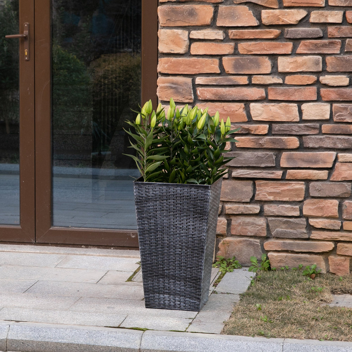 Tall Black Outdoor Planters with Drainage — Set of 3