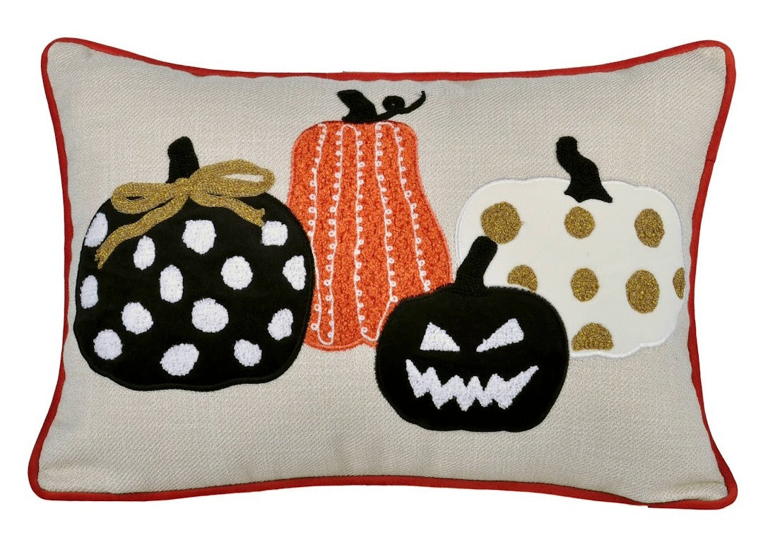 Embroidered Halloween Pumpkin Lumbar Pillow – 14" x 20"