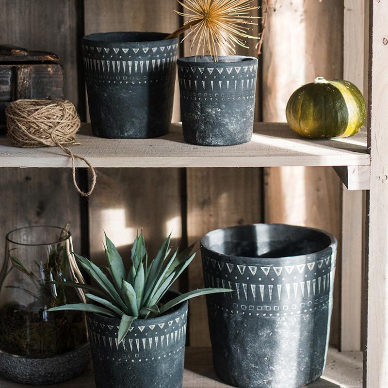 Black Cement Pottery Planter