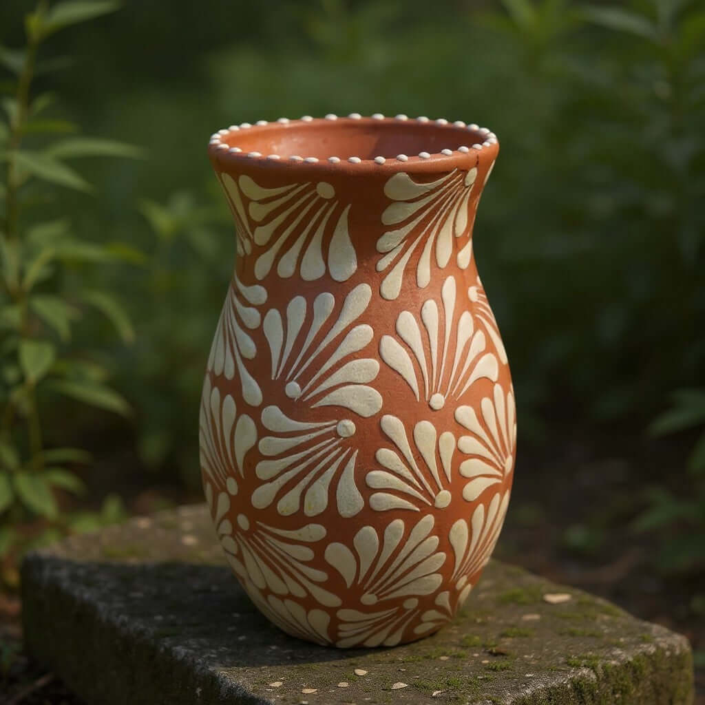 Brown & White Talavera Vase