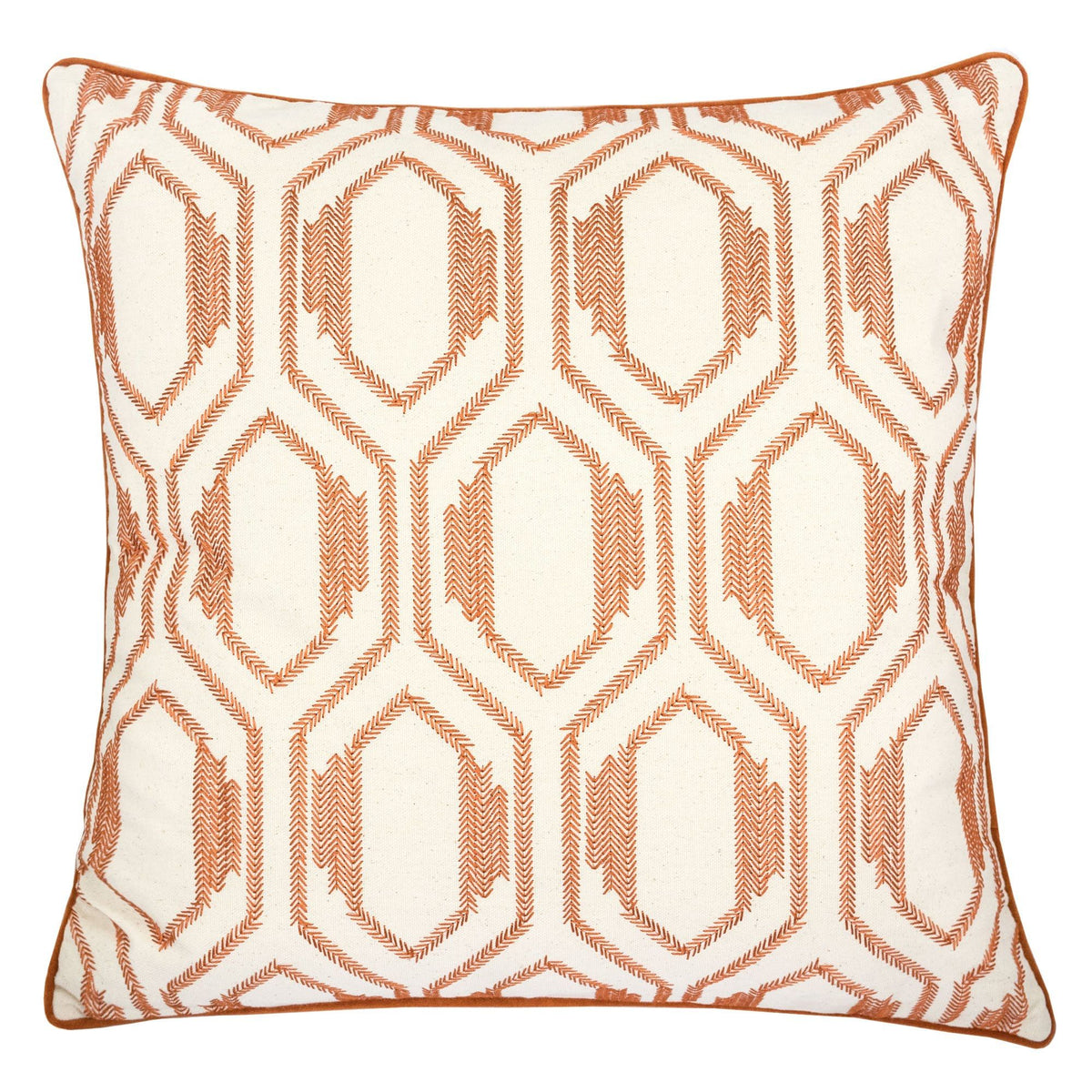 Rust Geometric Embroidered Throw Pillow – 20"