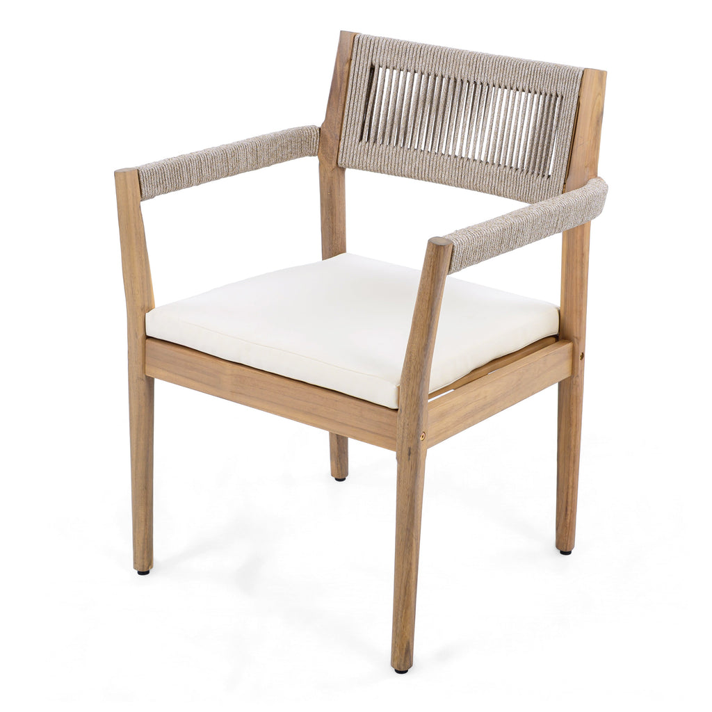 Acacia & Woven Rope Outdoor Dining Chairs – Set of 2