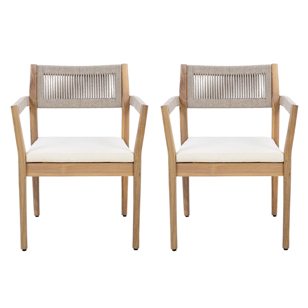 Acacia & Woven Rope Outdoor Dining Chairs – Set of 2