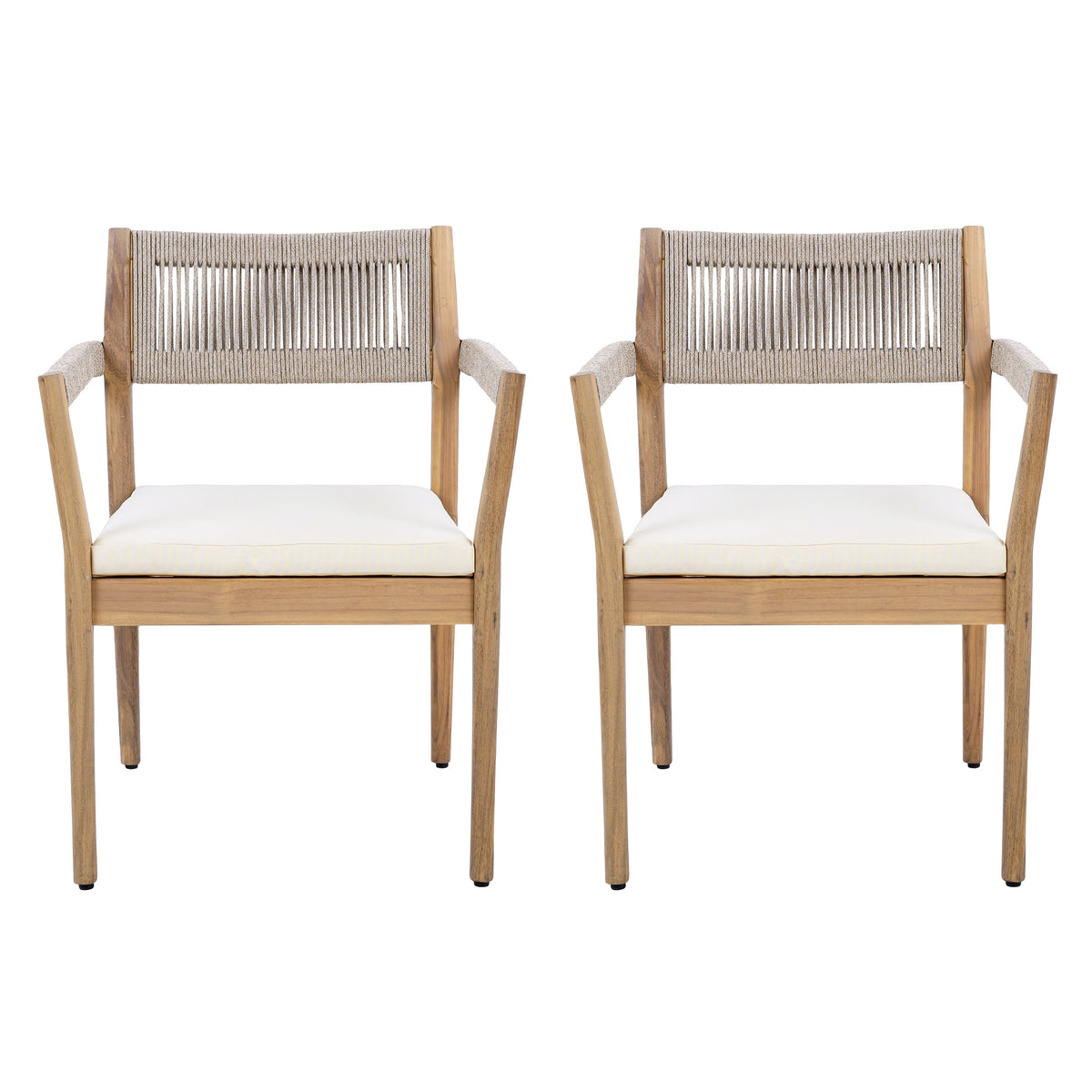 Acacia & Woven Rope Outdoor Dining Chairs – Set of 2