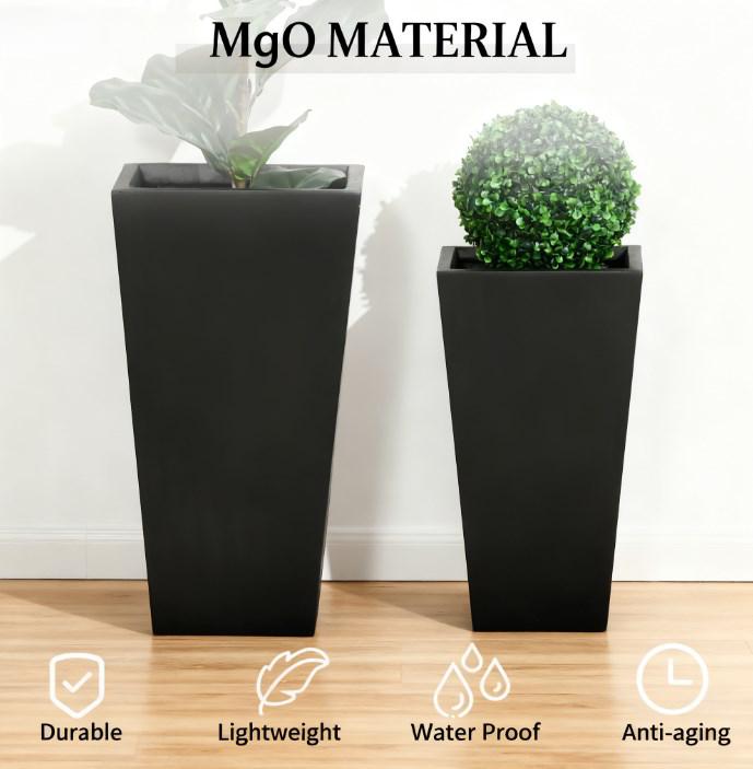 Modern Tall Outdoor Planters — Set of 2 — Black
