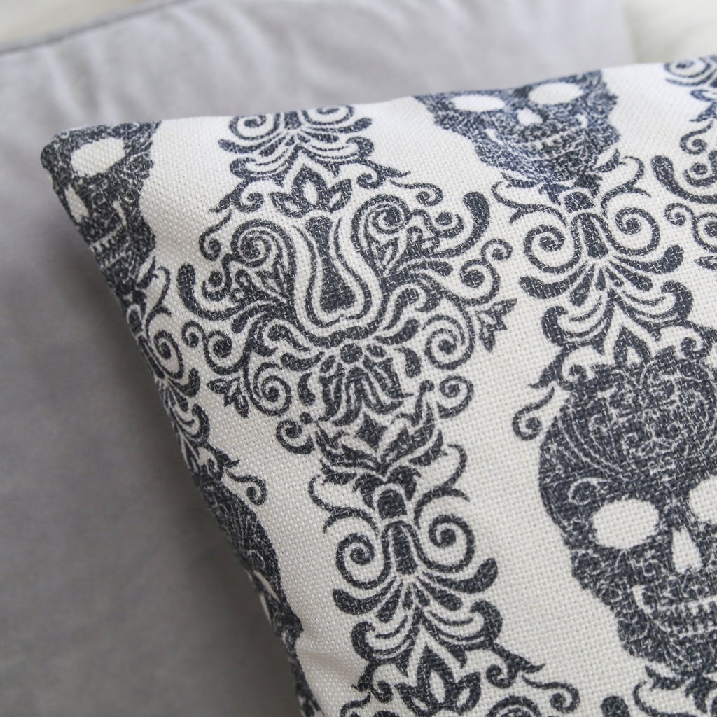 Gothic Damask Skull Throw Pillow – 20"
