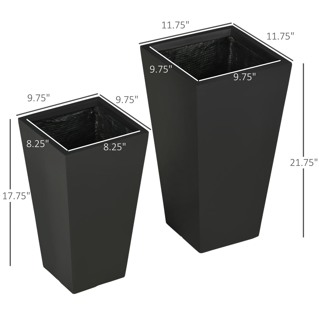 Modern Tall Outdoor Planters — Set of 2 — Black