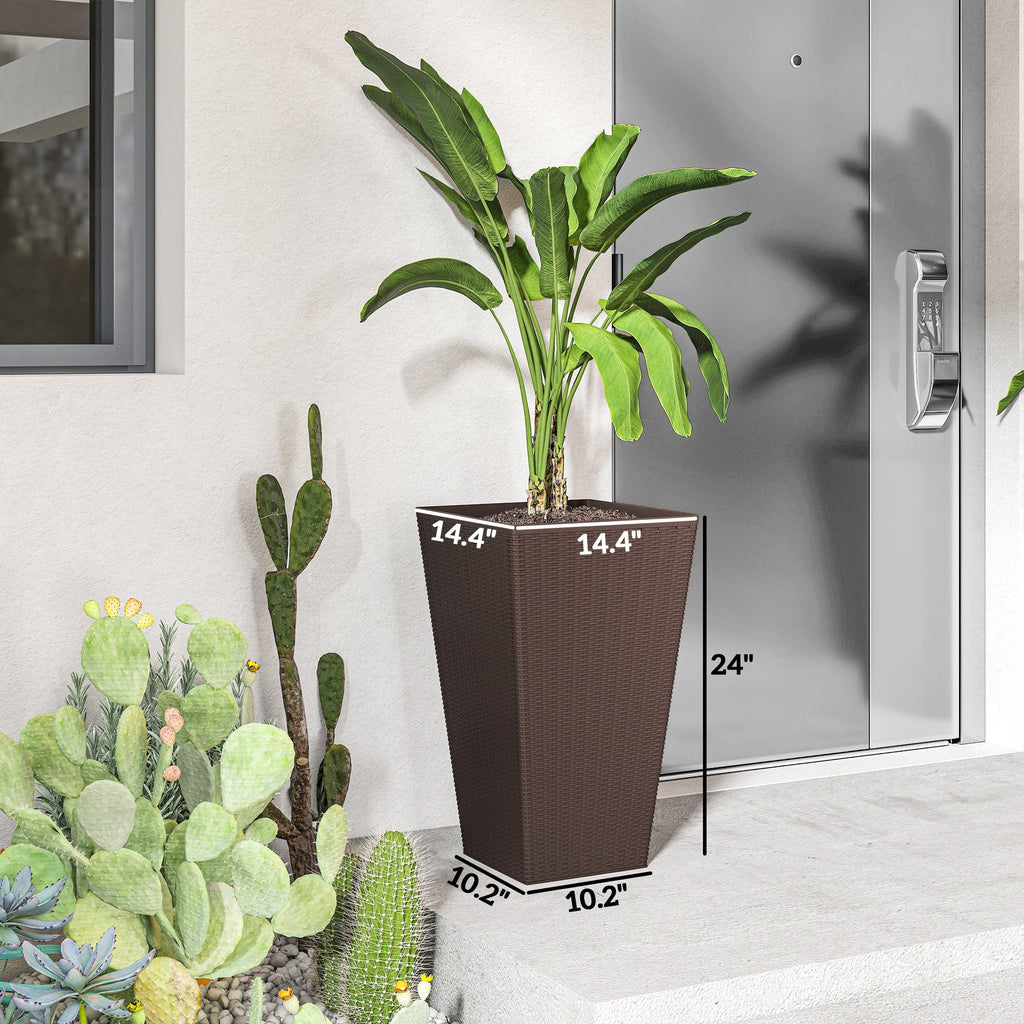 Outdoor Flower Plant Pots - Set of 3 Tall Planters-Brown